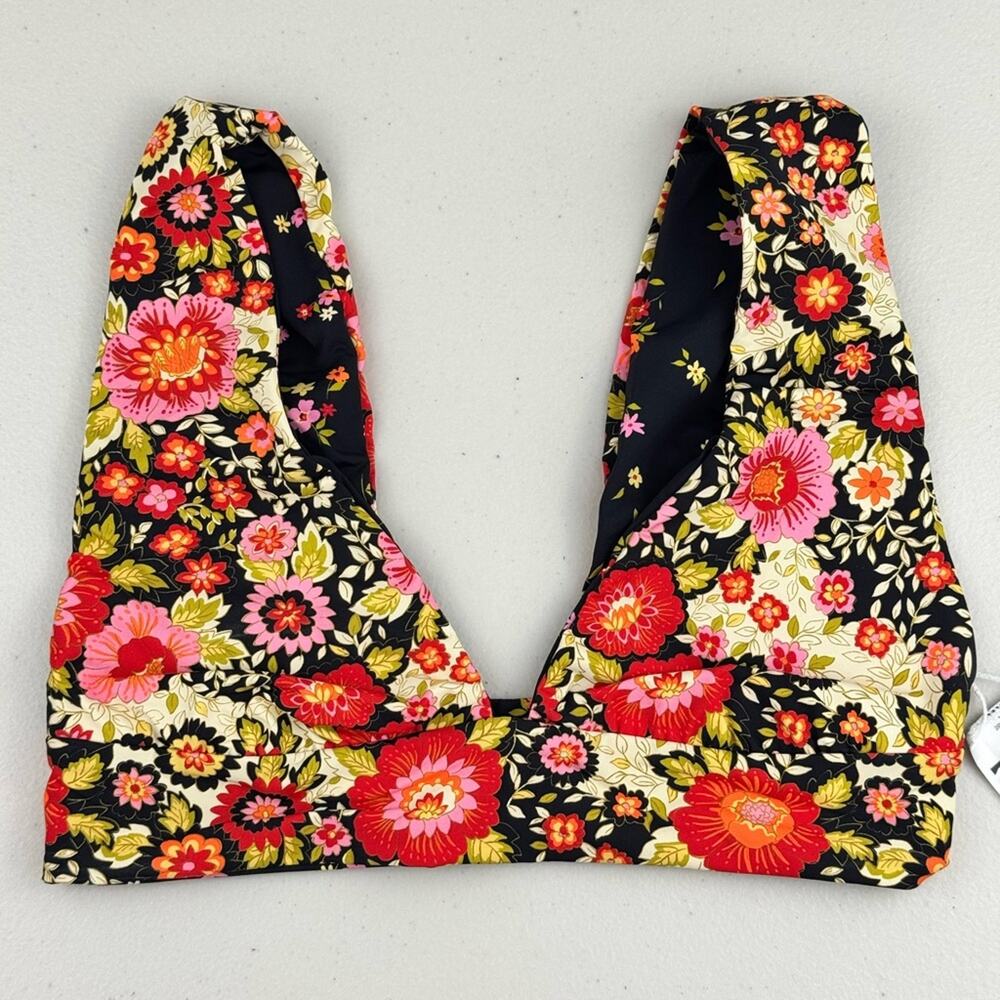 Billabong Black Floral V-Neck Bikini Top - Pink, Red, Yellow